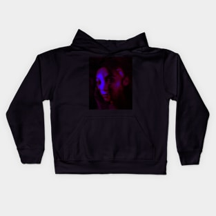 Monster, dark side in its protective state. Beautiful but dark, girl. Partially bald. Blue and red. Kids Hoodie